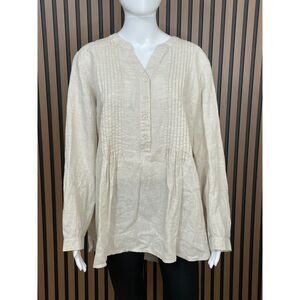 Coldwater Creek Women's Top Blouse Tunic 100% Linen Travel Lightweight Boho